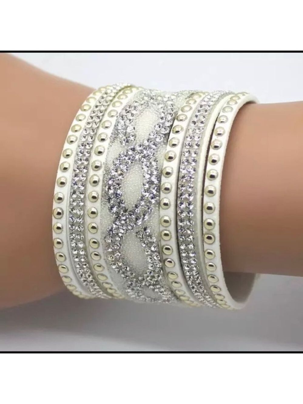 Off White Rhinestone Wrap Bracelet